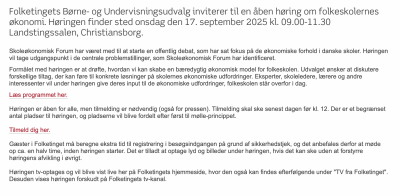 Indlæg på Folketingets Børne- og Undervisningsudvalgs høring om folkeskolernes økonomi